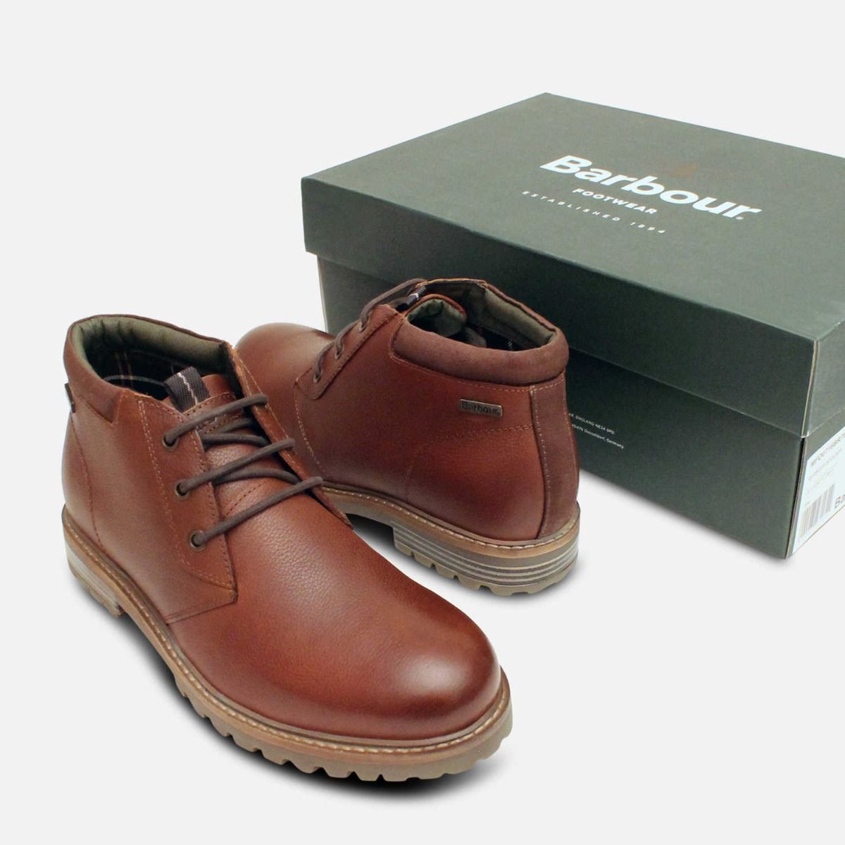 Barbour Designer Brown Leather Mens Lace Up Chukka Boot