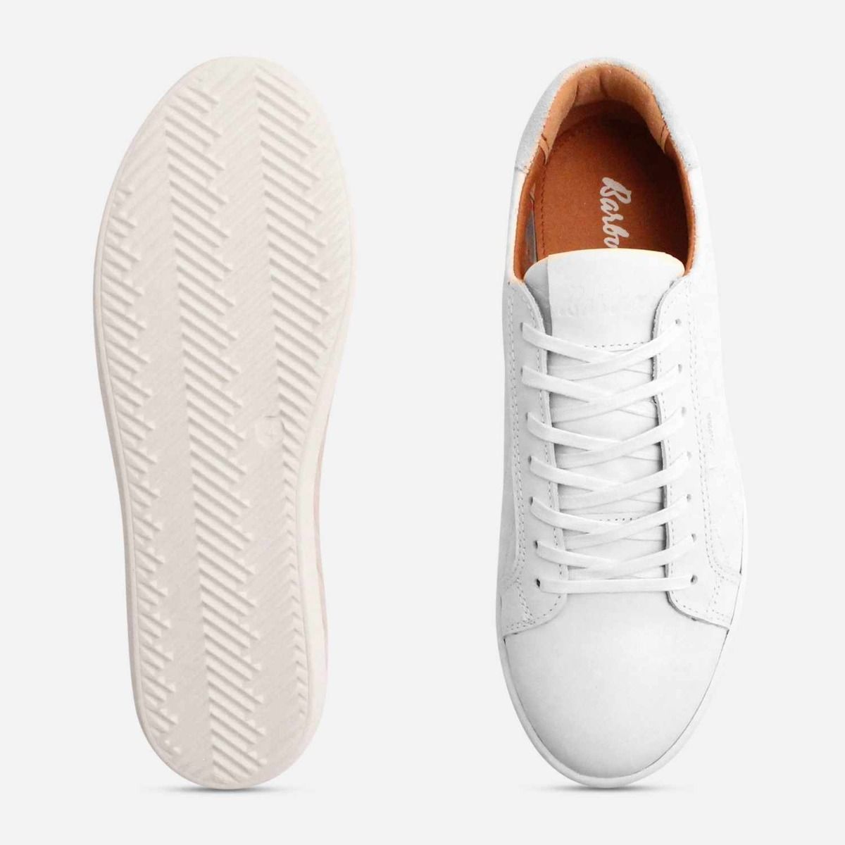 Barbour White Leather Designer Quilted Training Shoes