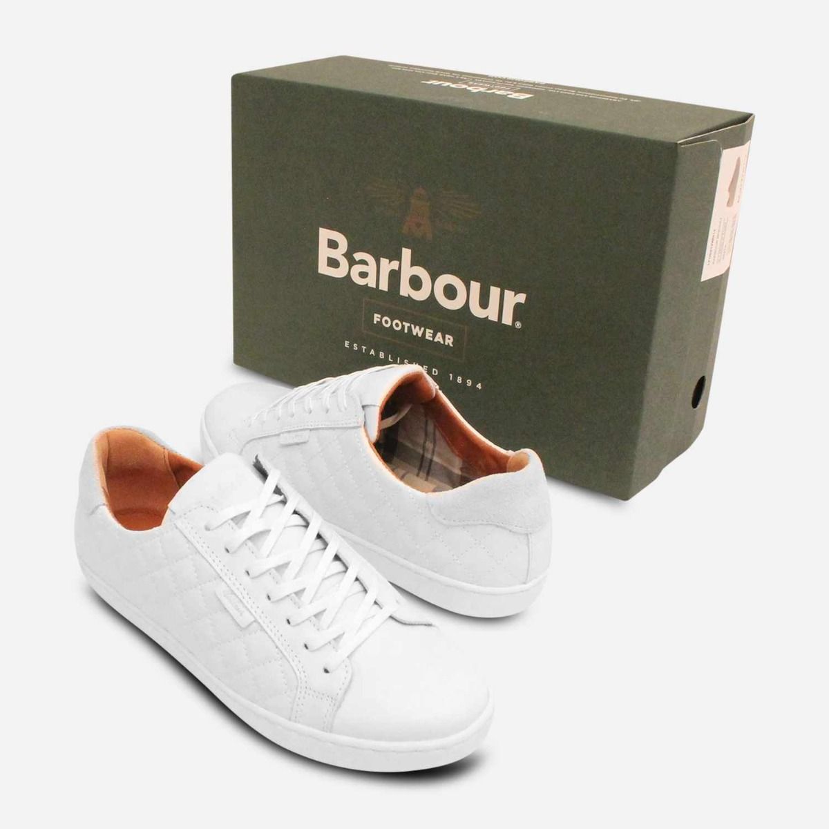 Barbour White Leather Designer Quilted Training Shoes