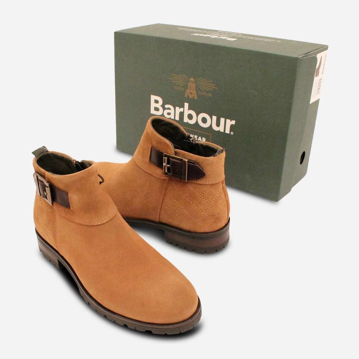 Barbour Light Brown Suede Designer Quilted Zip Boots