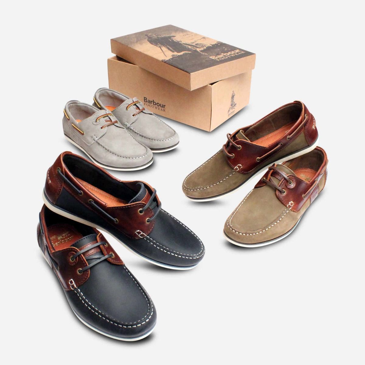 Classic Barbour Capstan Boat Shoes in Navy Blue & Brown