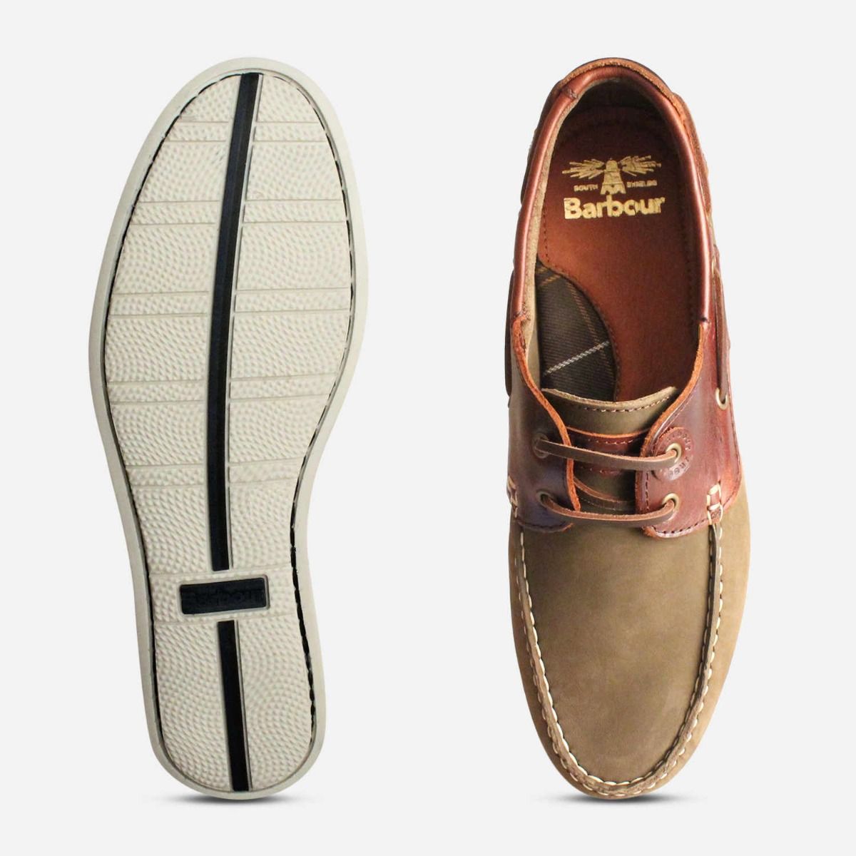 Barbour Capstan Boat Shoes in Olive & Mahogany Brown