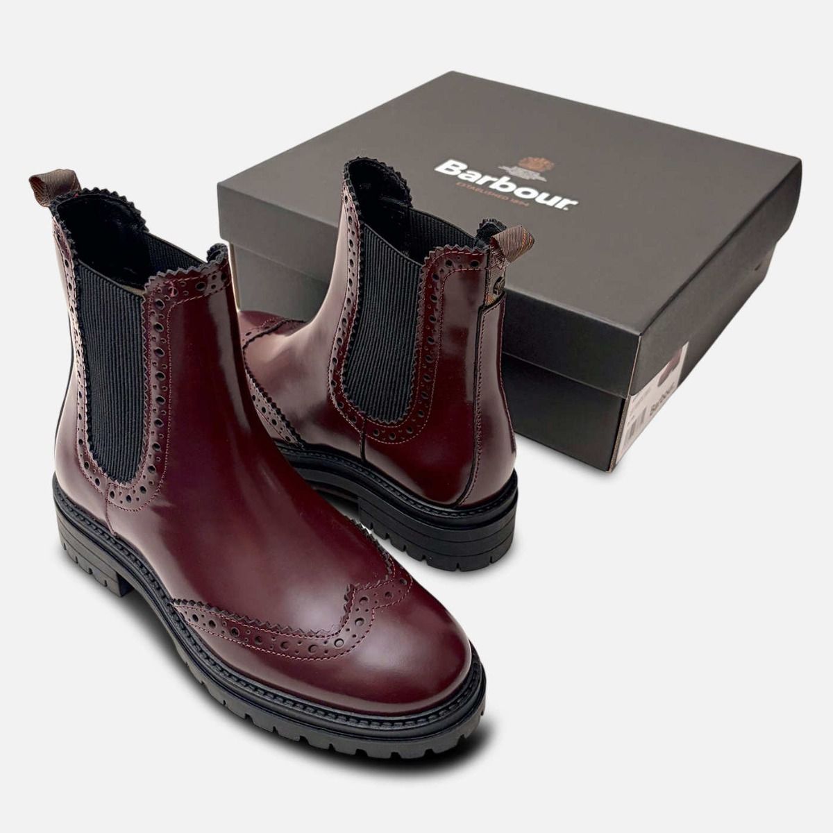 Barbour Burgundy Polished Designer Chelsea Boot Brogues
