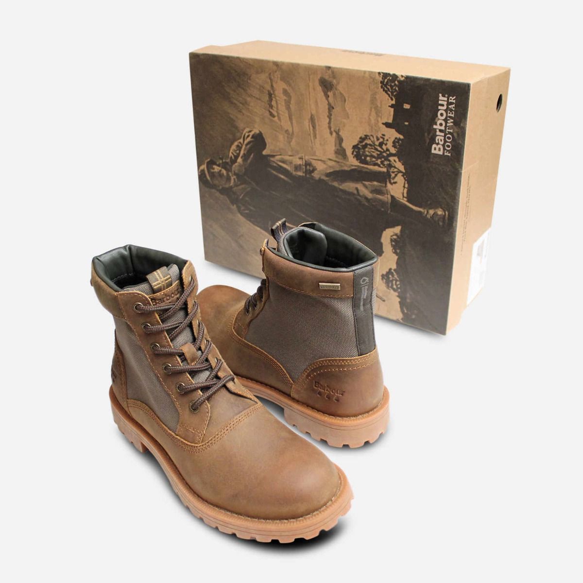 Barbour Waxy Brown & Olive Designer Walking Boots