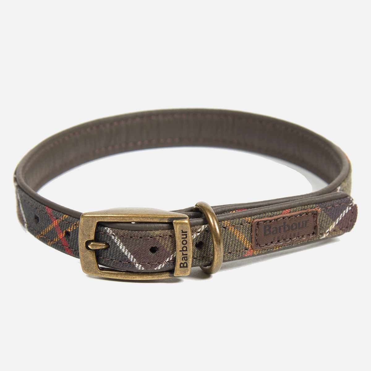 Barbour Leather Dog Collar in Olive Tartan