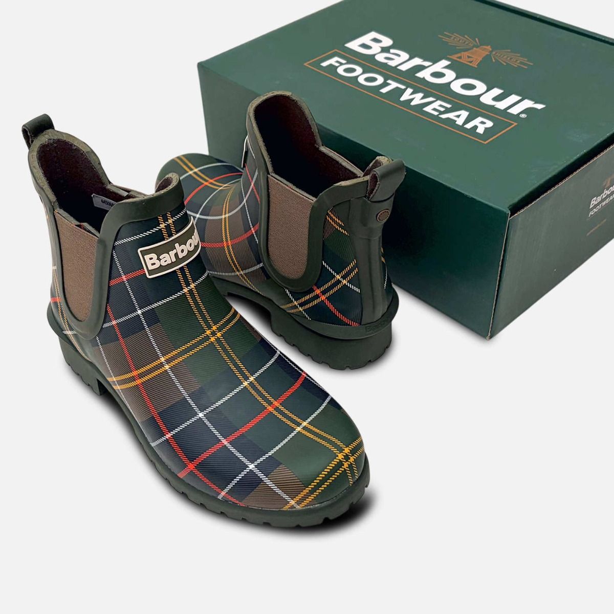 Barbour Wilton II Classic Green Tartan Chelsea Boot Welly