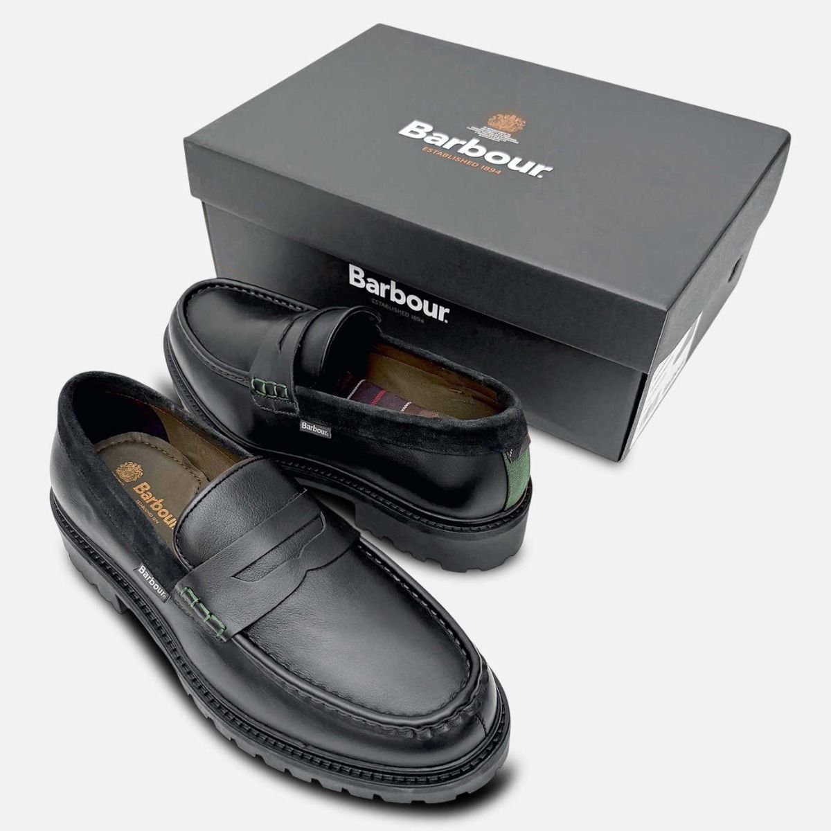 Barbour Black Designer Penny Loafer Rubber Soled Shoes