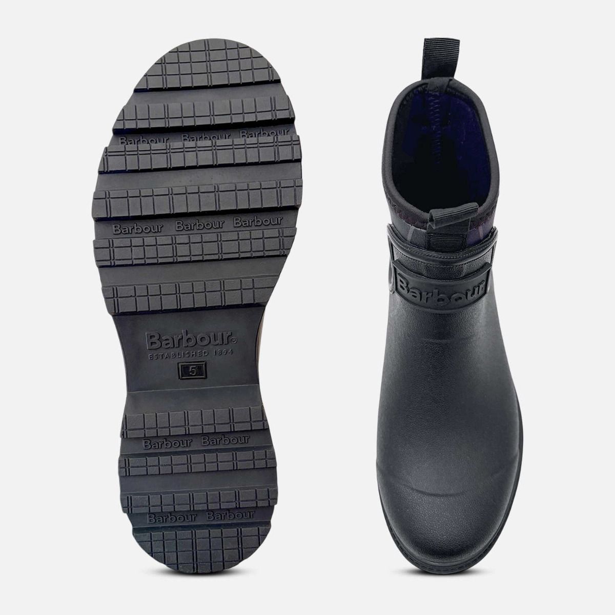 Barbour Black Tartan Neoprene Designer Chelsea Boot Wellies