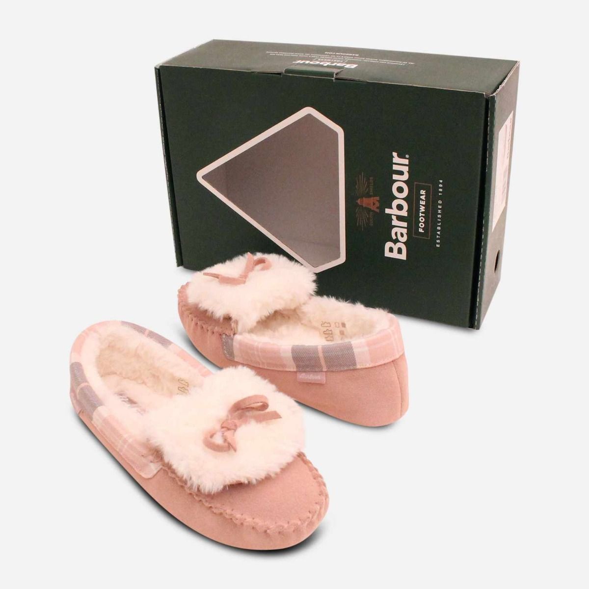 Barbour Warm Lined Pink Slippers with Gift Box