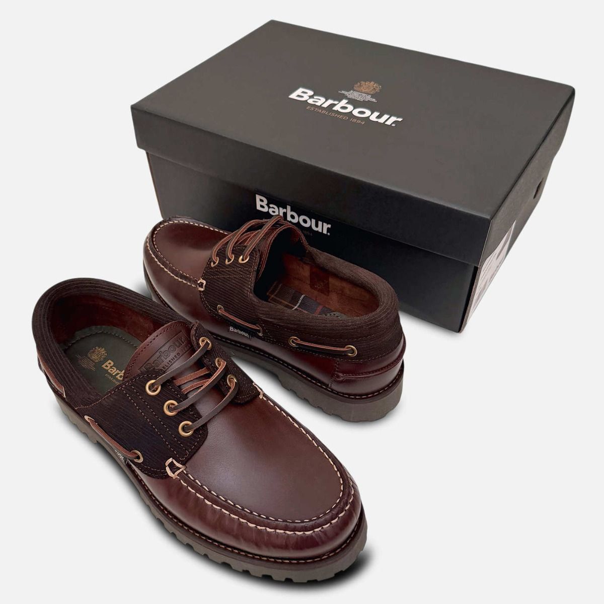 Barbour Dark Brown Waxy Corduroy Designer Boat Shoes