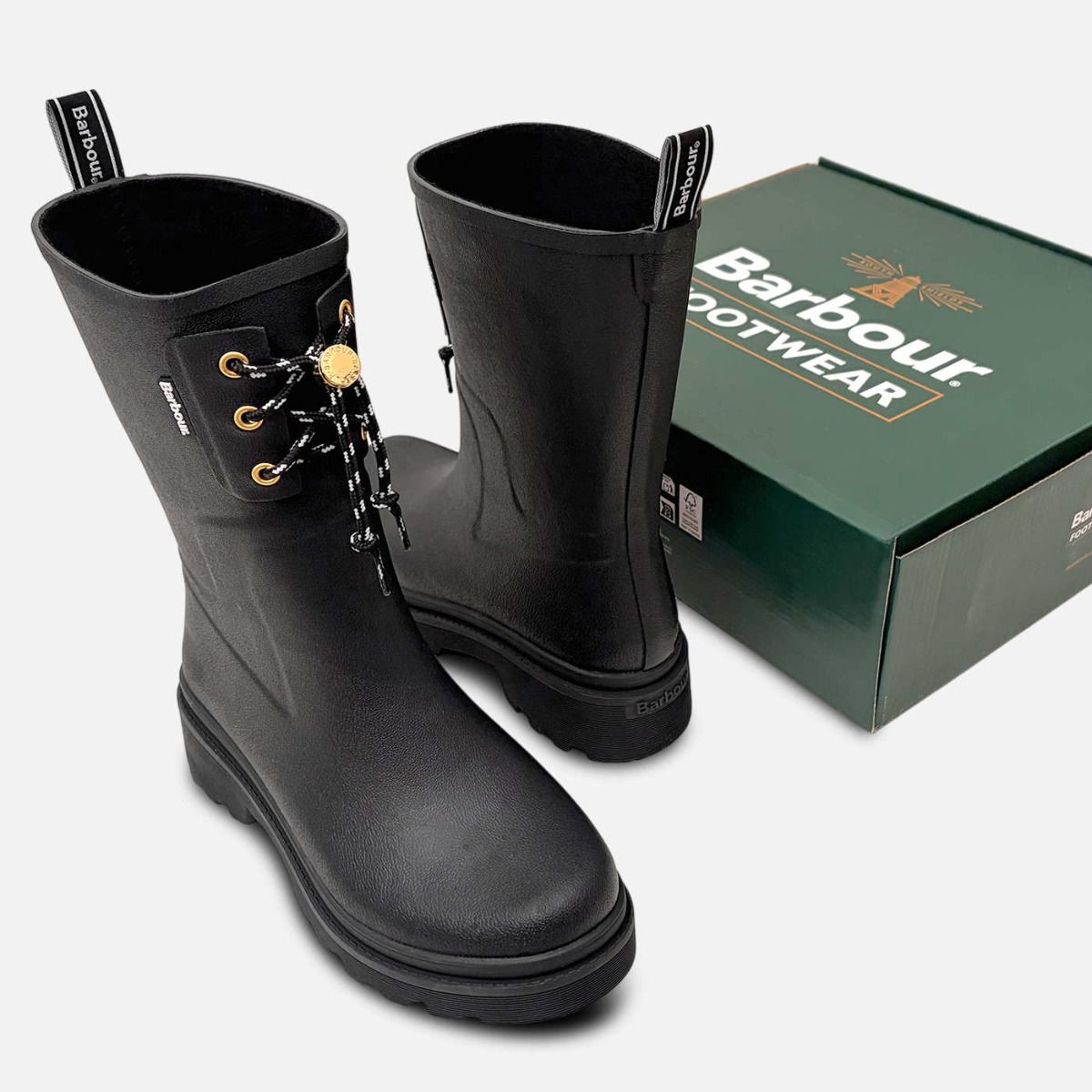 Barbour Black & Gold Waterproof High Heel Walking Boots
