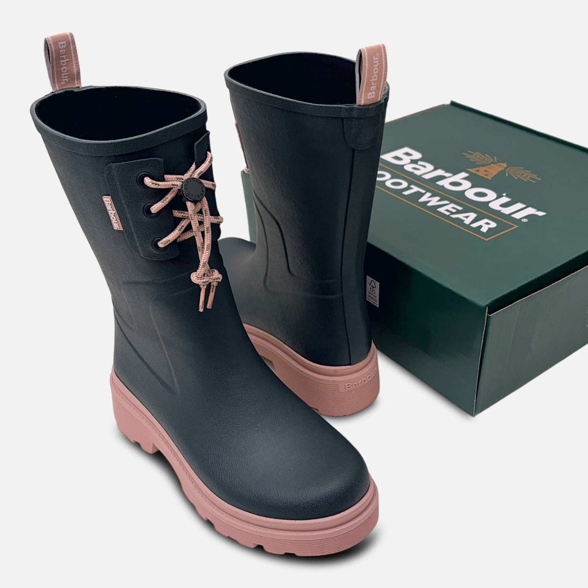 Barbour Dark Navy Blue & Pink Designer Walking Wellies