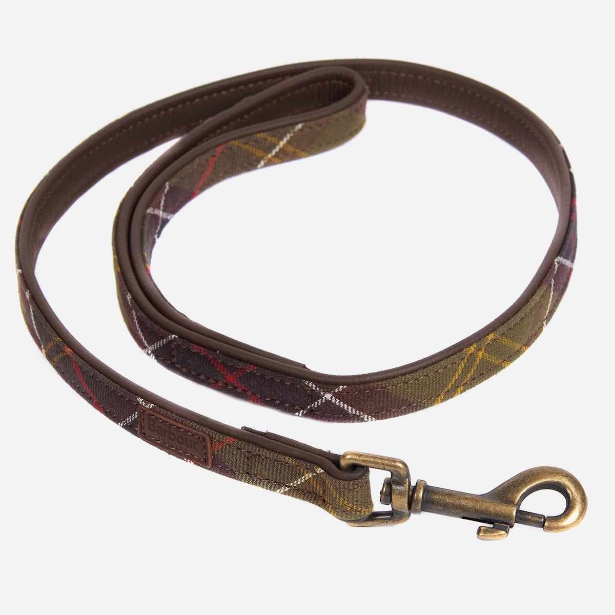 Barbour Premium Leather Dog Lead in Olive Tartan