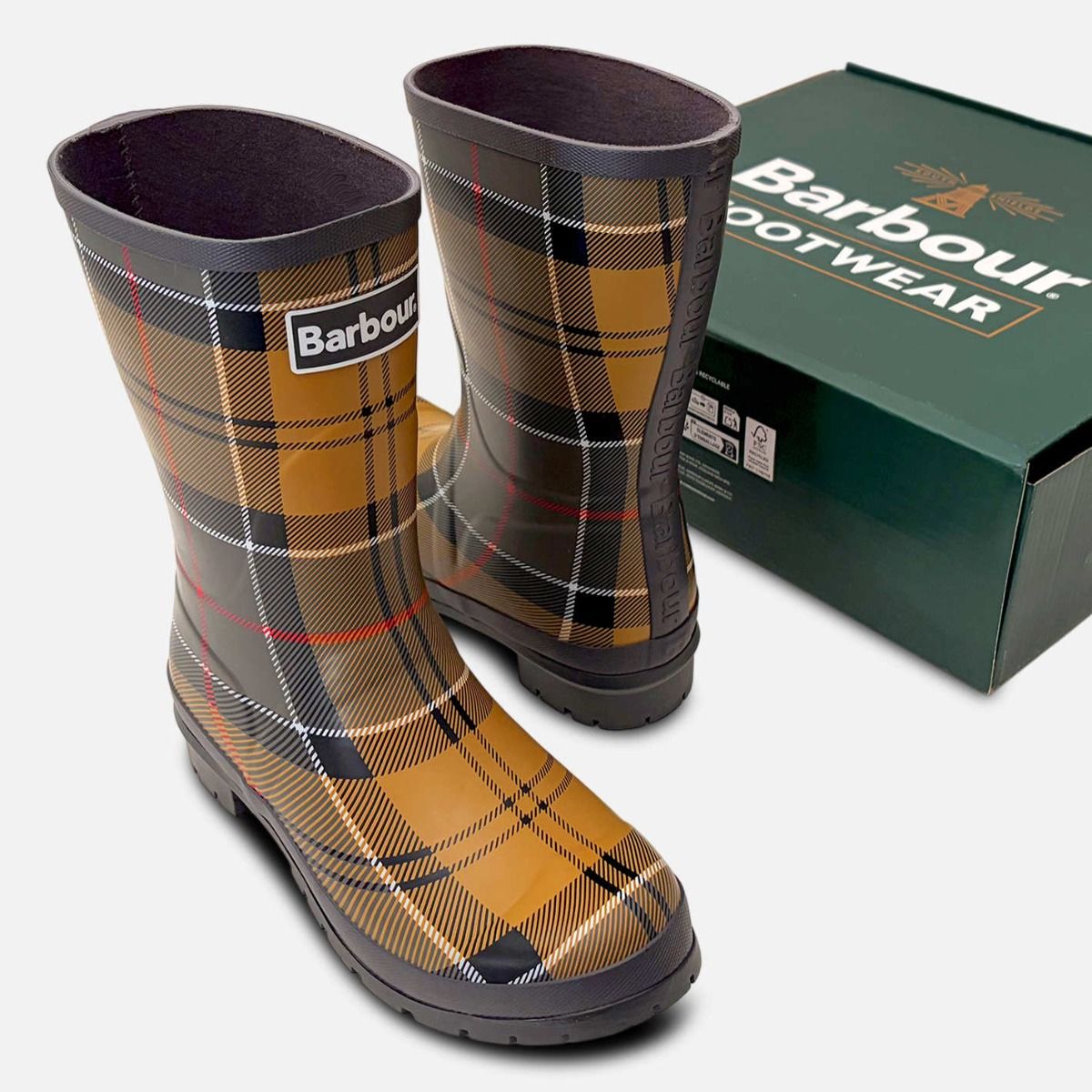 Barbour Ladies Beige Tartan Waterproof Walking Wellies