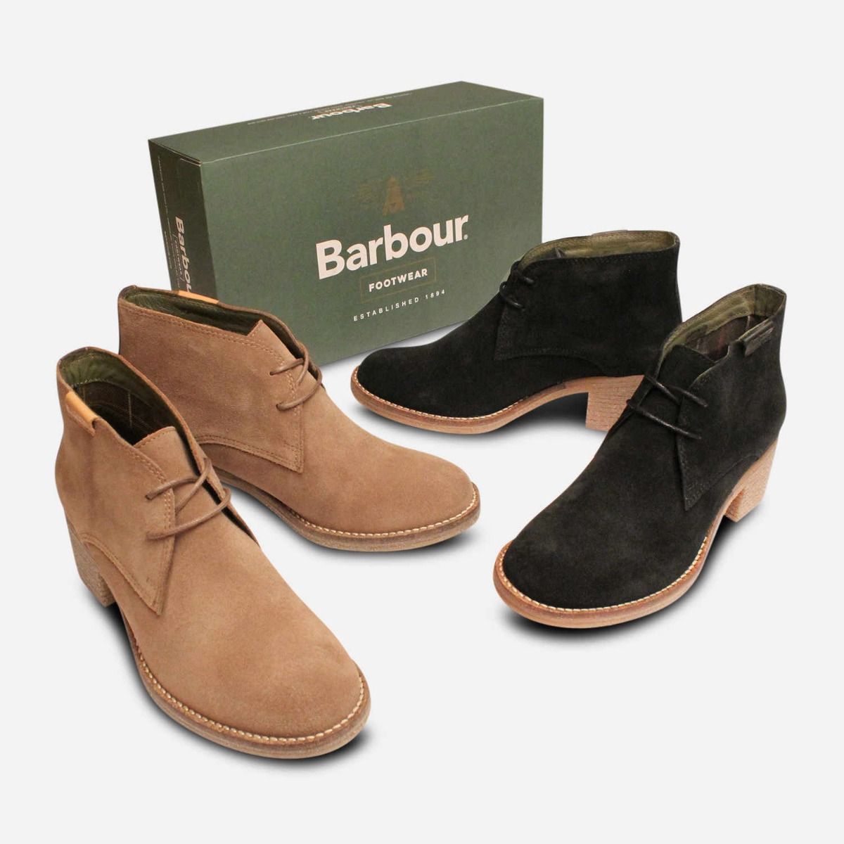 Barbour Edele III Black Suede Lace Up Heeled Boots