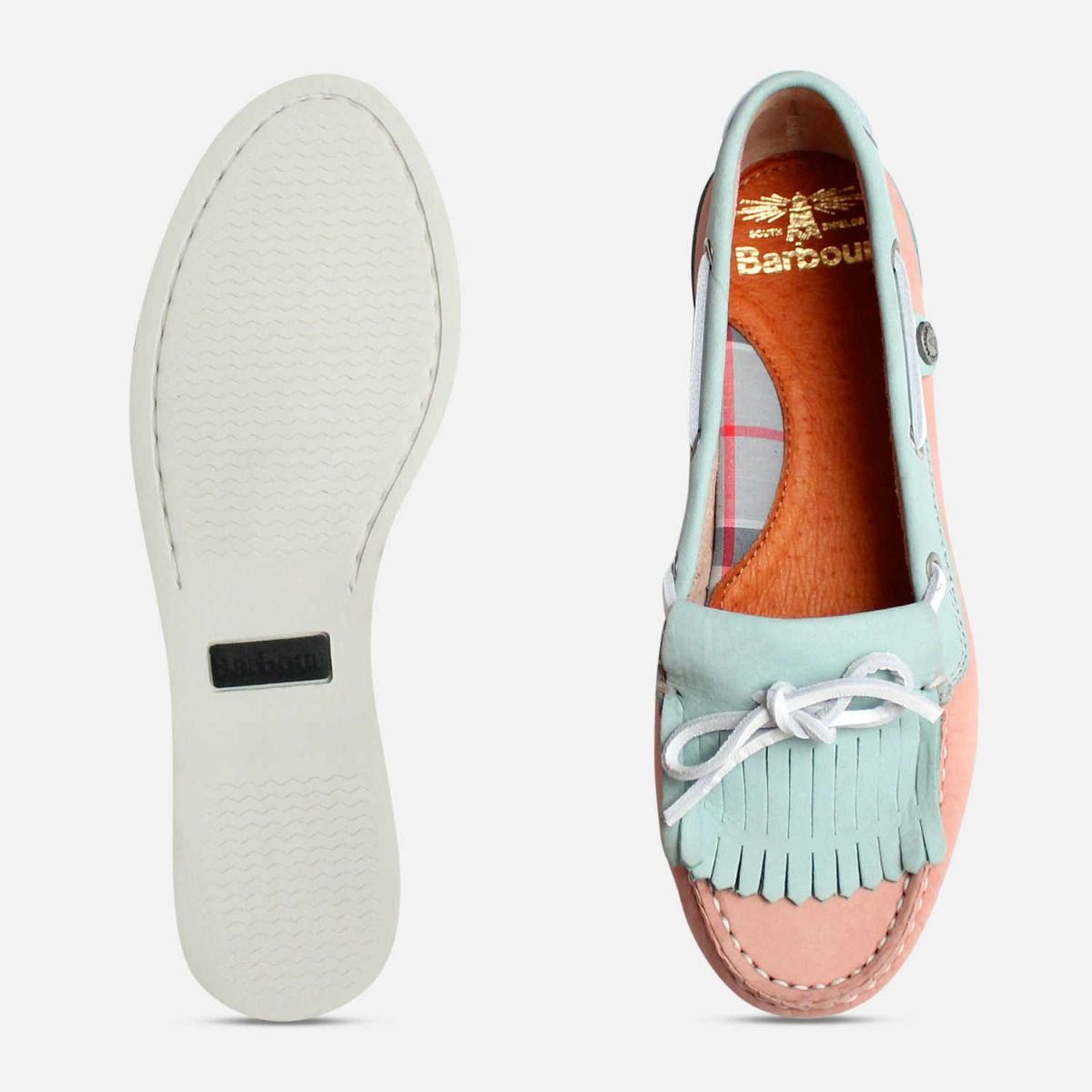 Barbour Ellen 2 Womens Pink & Light Blue Fringe Boat Shoes