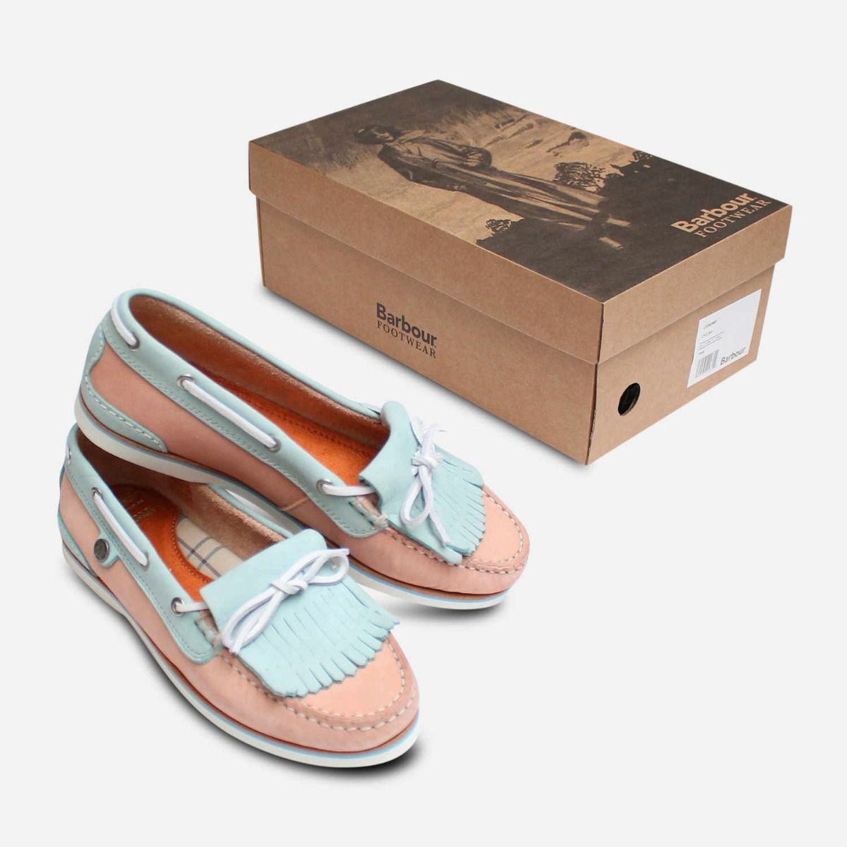 Barbour Ellen 2 Womens Pink & Light Blue Fringe Boat Shoes