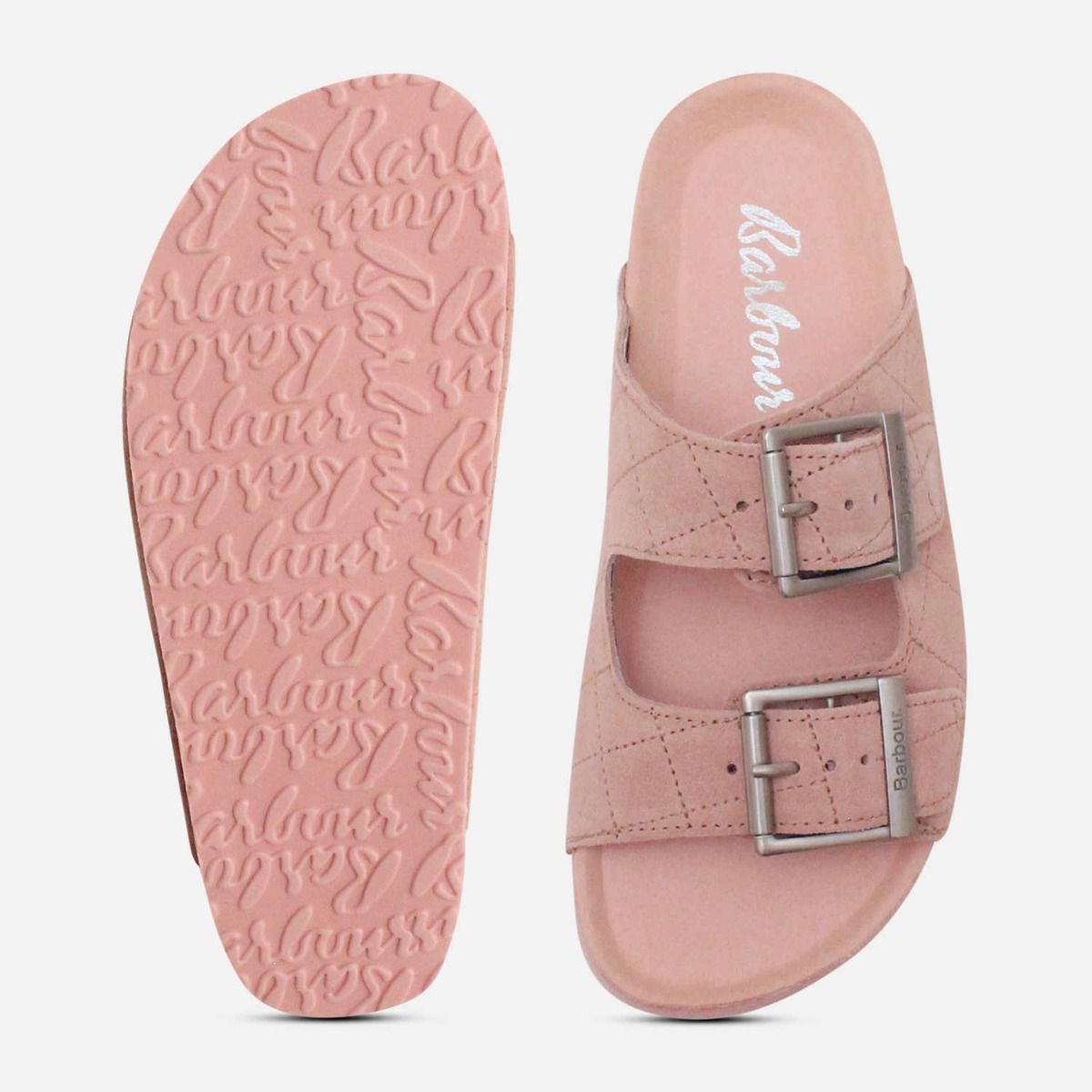 Barbour Designer Womens Pink Suede Quilted Sandals