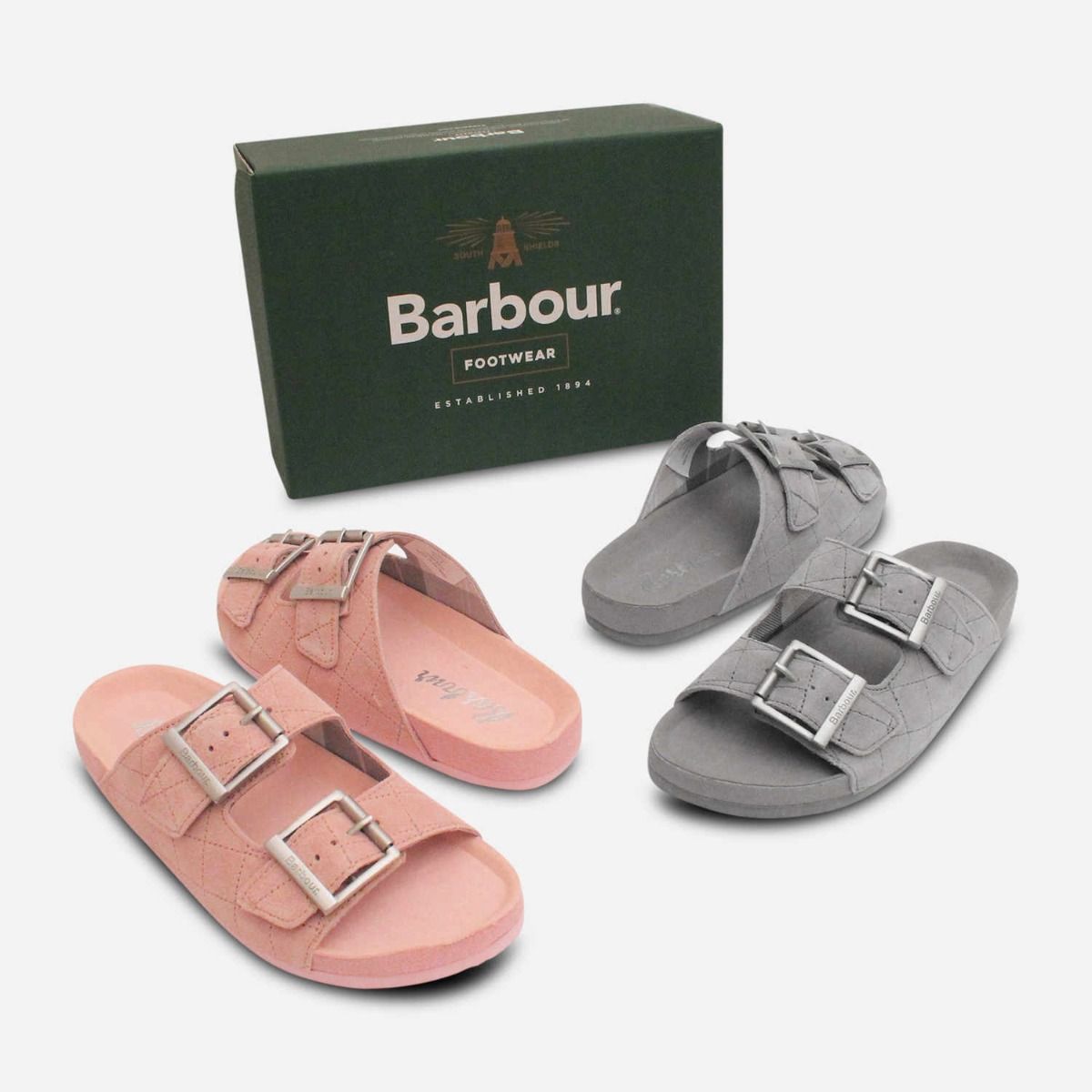 Barbour Designer Womens Pink Suede Quilted Sandals