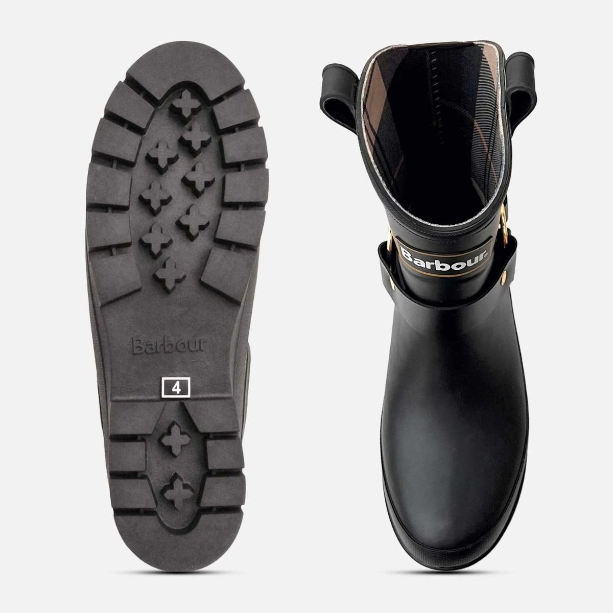 Barbour Gold Harness Black Rubber Platform Welly Boots