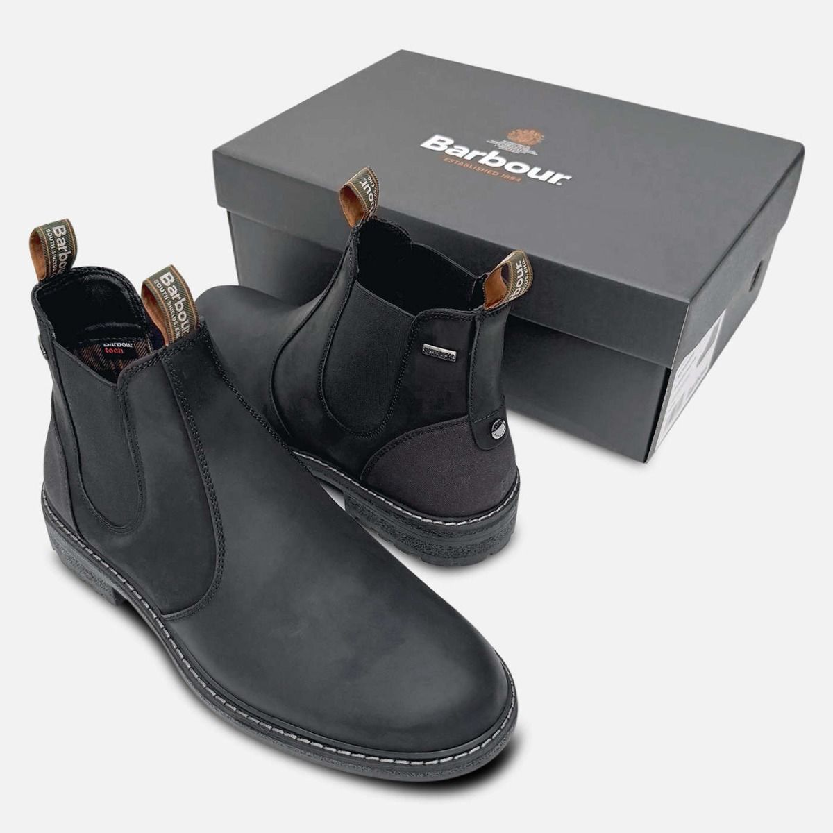 Barbour All Black Waxy Waterproof Mens Chelsea Boots