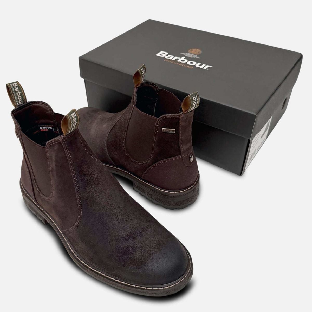 Barbour Dark Brown Waxy Nubuck Waterproof Chelsea Boots