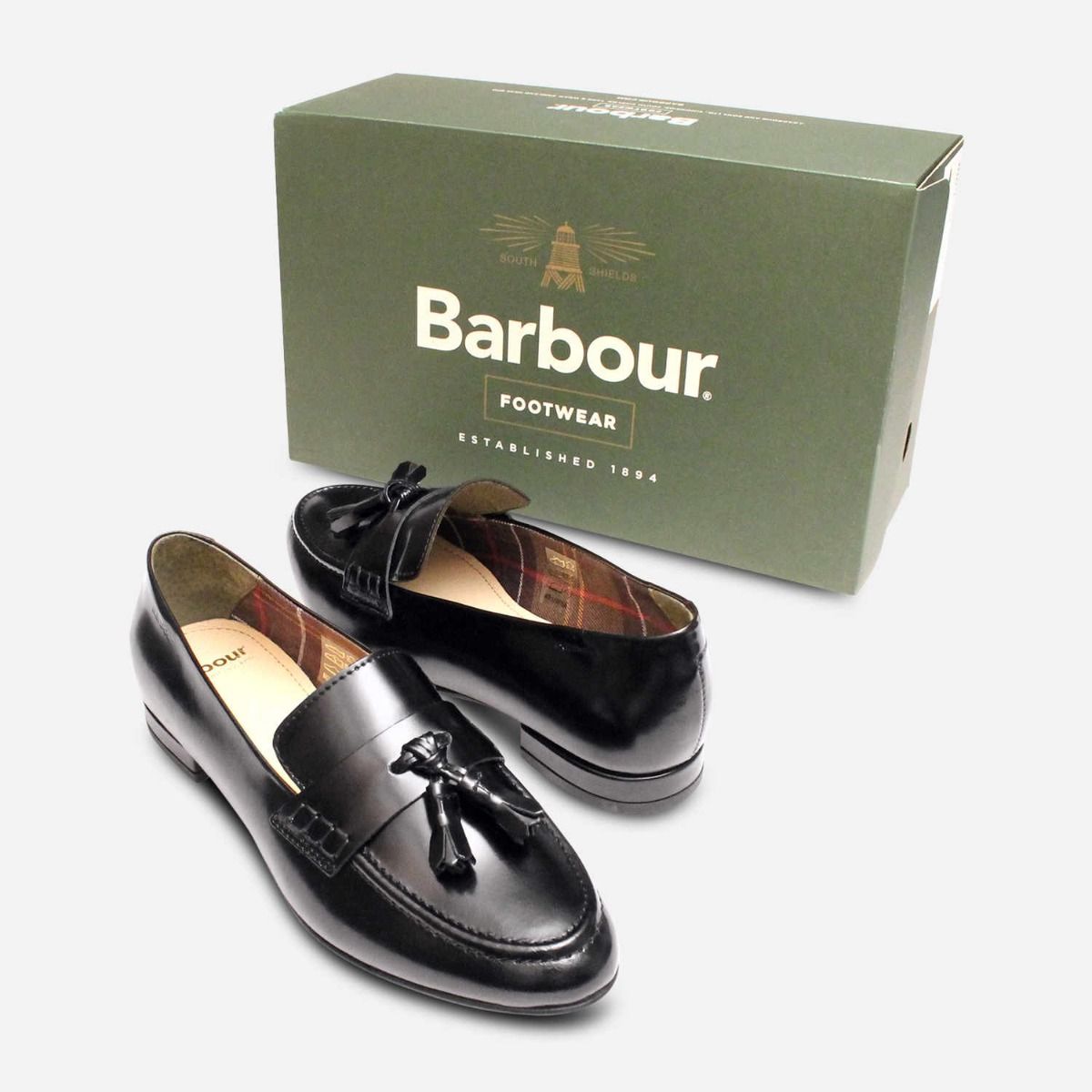 Formal Barbour Black Leather Tassel Loafer Slip On Shoes