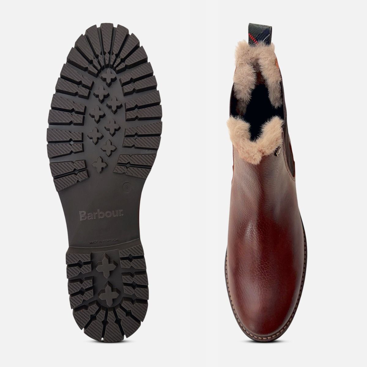 Barbour Designer Faux Fur Chelsea Boots in Waxy Brown
