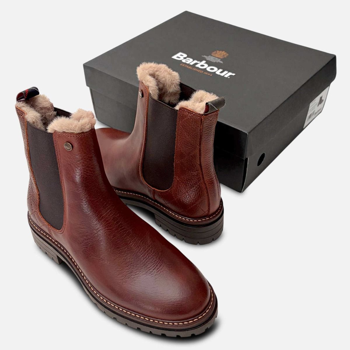 Barbour Designer Faux Fur Chelsea Boots in Waxy Brown