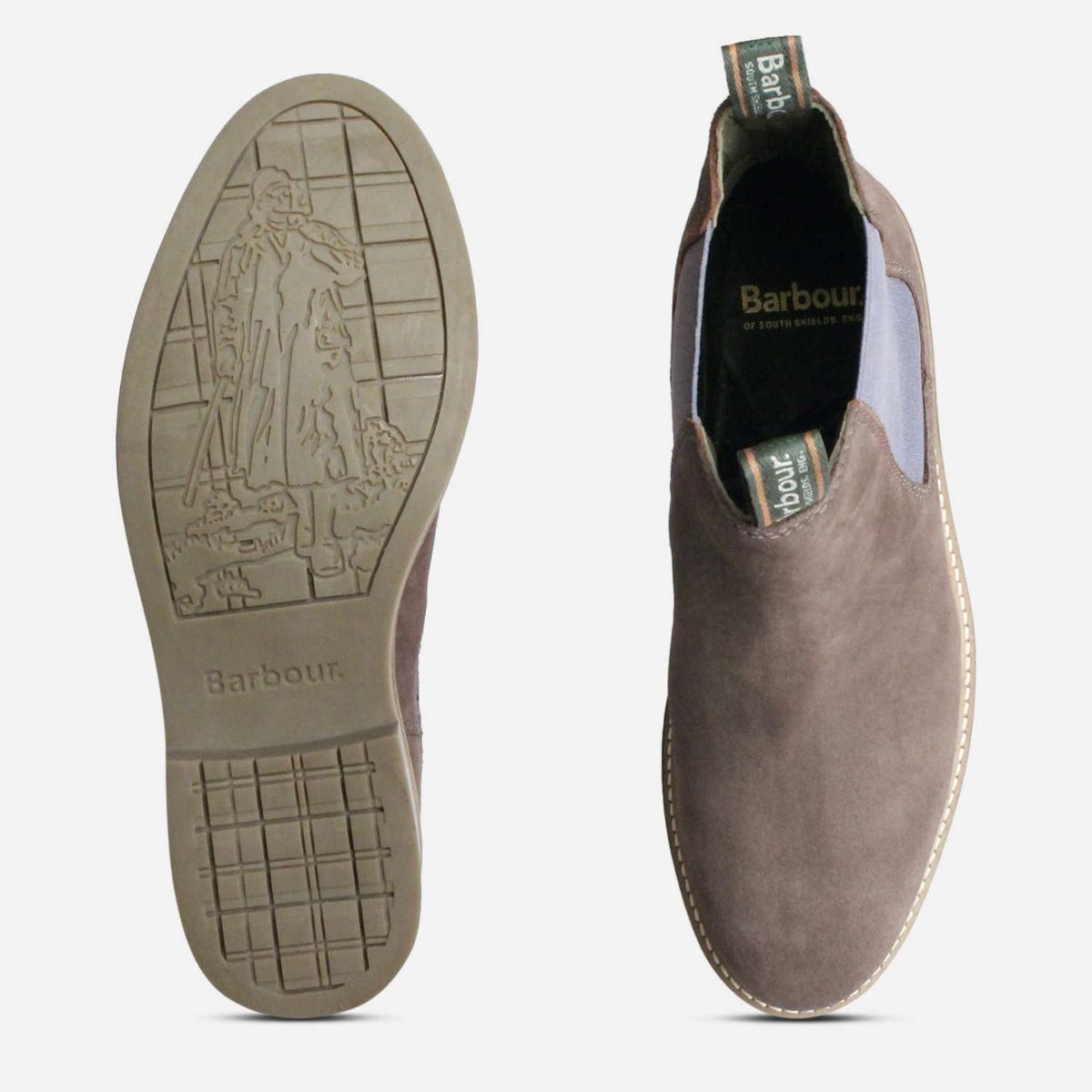 Grey Suede Barbour Farsley Chelsea Boots Blue Elastic