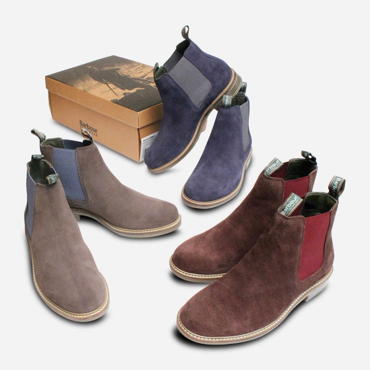 Grey Suede Barbour Farsley Chelsea Boots Blue Elastic