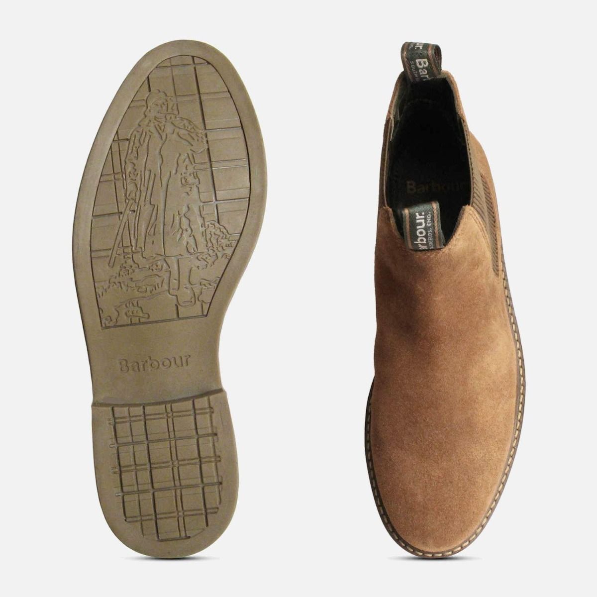 Barbour Taupe Suede Farsley Chelsea Boots with Rubber Sole