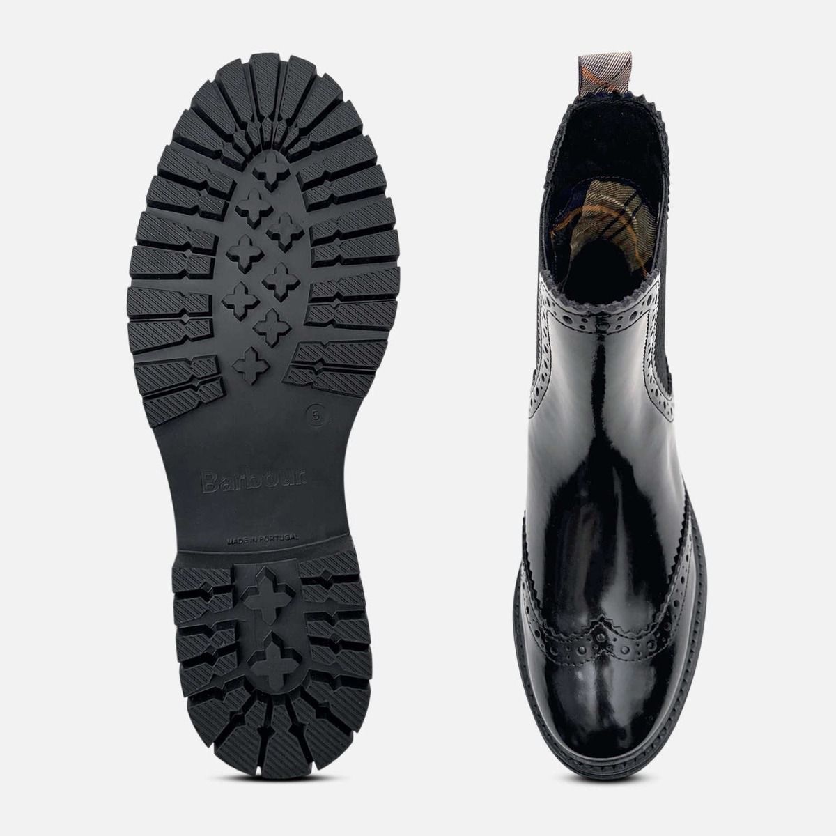 Barbour Black Polished Womens Designer Chelsea Boot Brogues