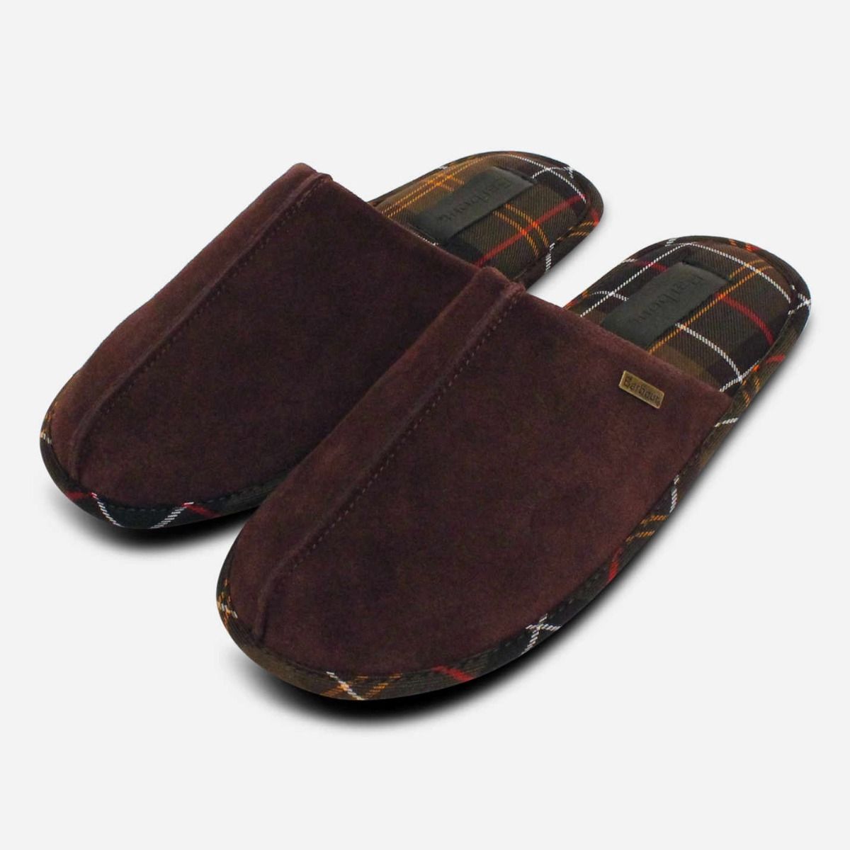 Barbour Luxury Brown Tartan Foley Suede Indoor Slippers ( 9 ) Barbour Mens Luxury Light Brown Suede Indoor Slipper main image 2
