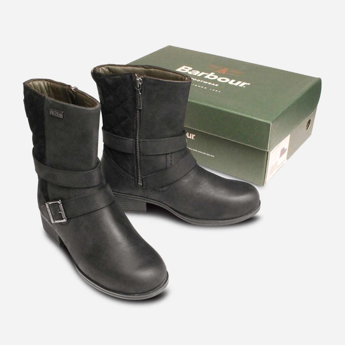 Barbour Womens Waxy Black Garda Heeled Walking Boots