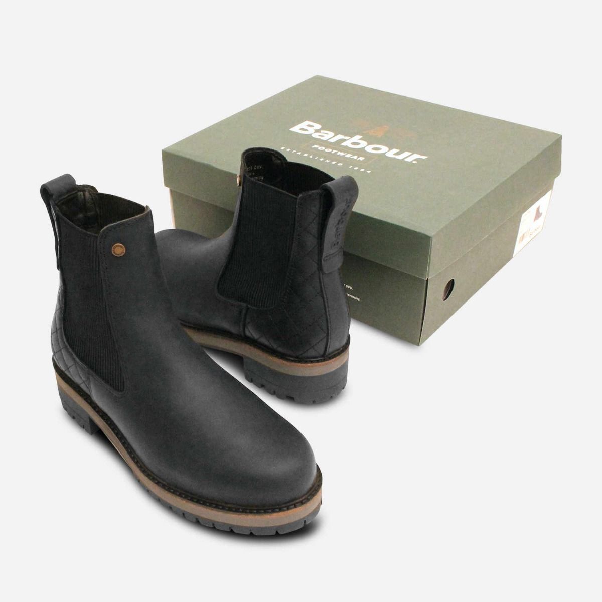 Barbour Ladies Round Toe Black Nubuck Chelsea Boots