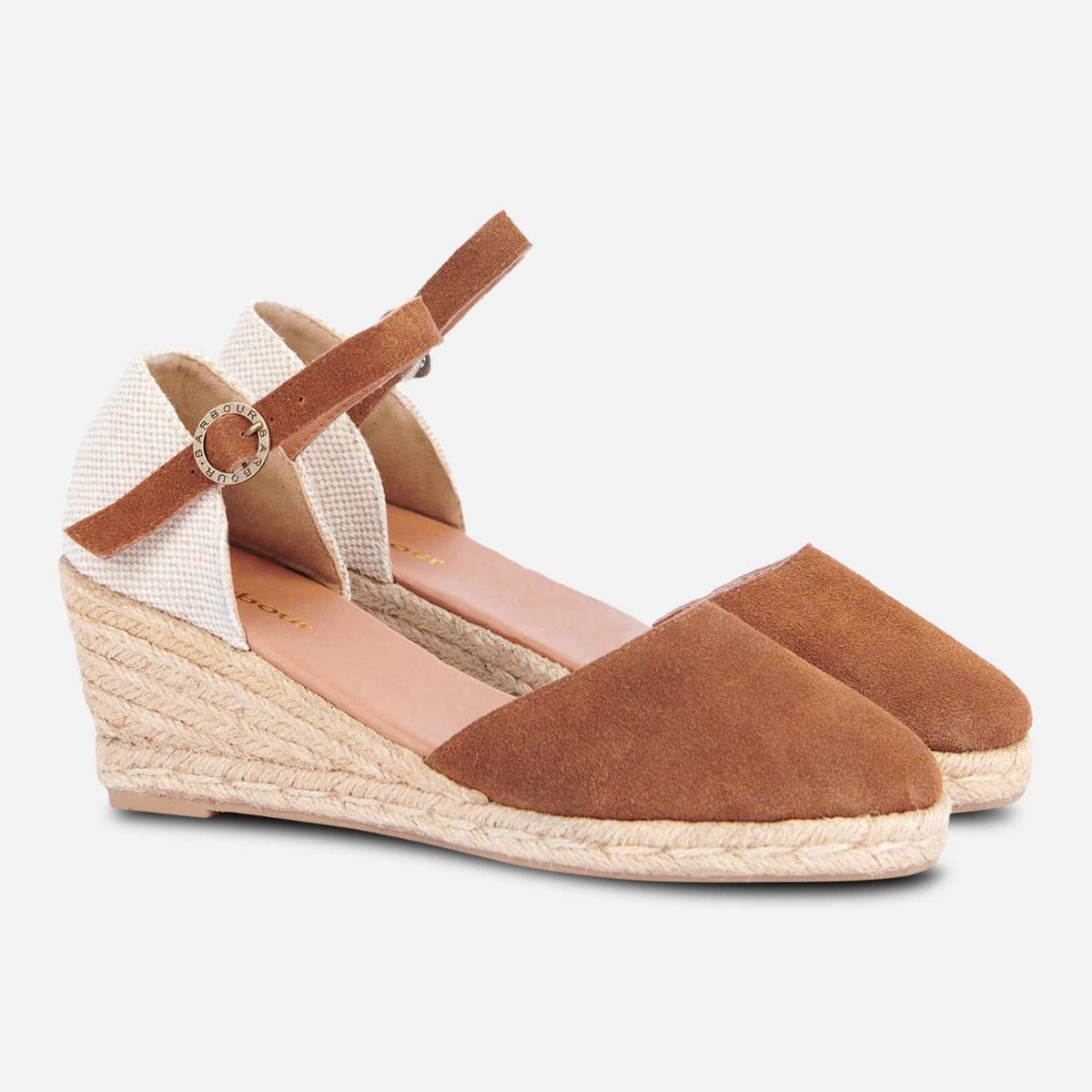 Barbour Light Brown Suede Designer Wedge Sandals