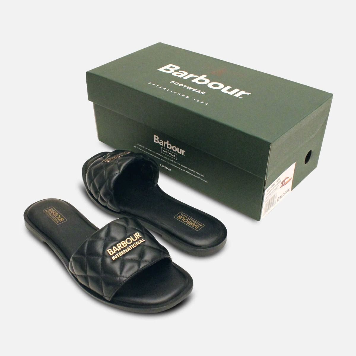 Barbour International Designer Black Quilted Leather Sandals