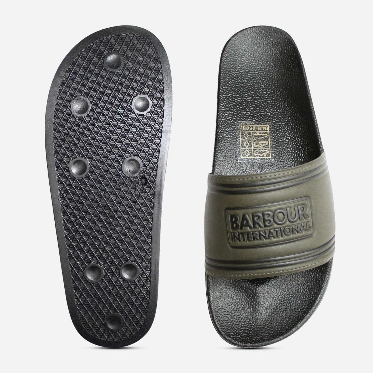 Barbour International Black & Olive Green Pool Slides
