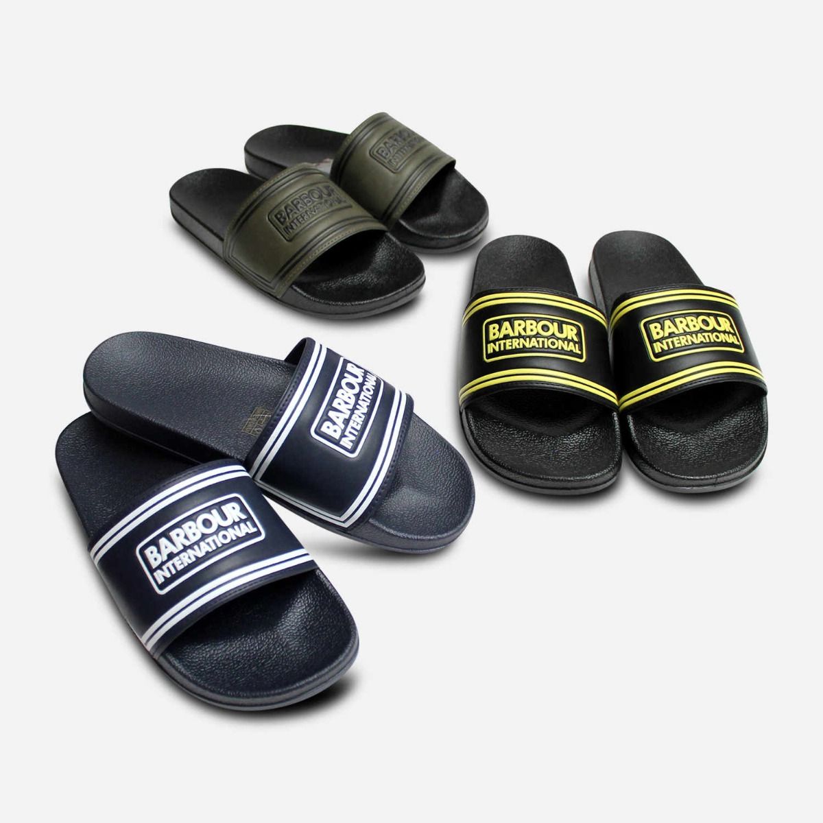 Barbour International Black & Olive Green Pool Slides