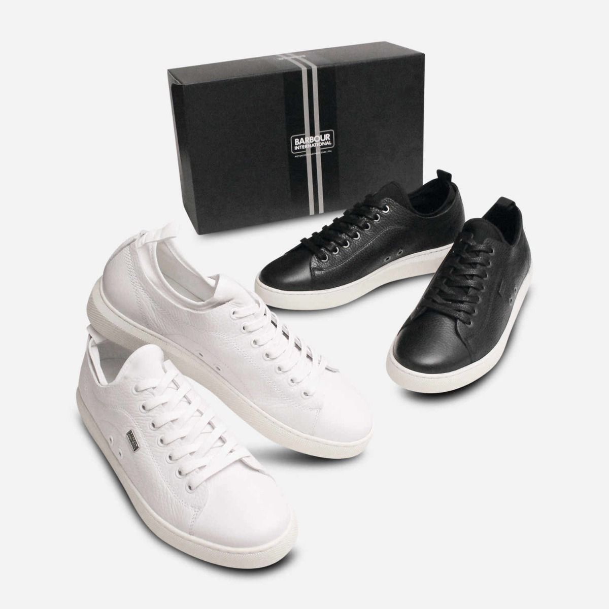 Barbour International Premium Cupsole Trainers in White Leather