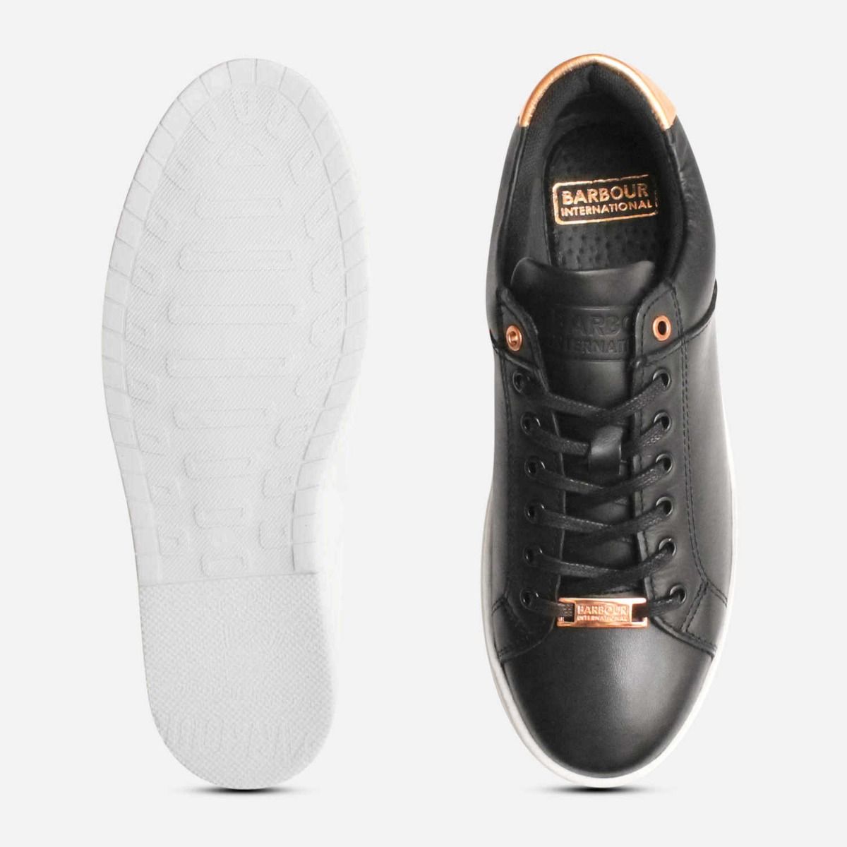 Barbour International Herrera Black Rose Gold Shoes White Sole
