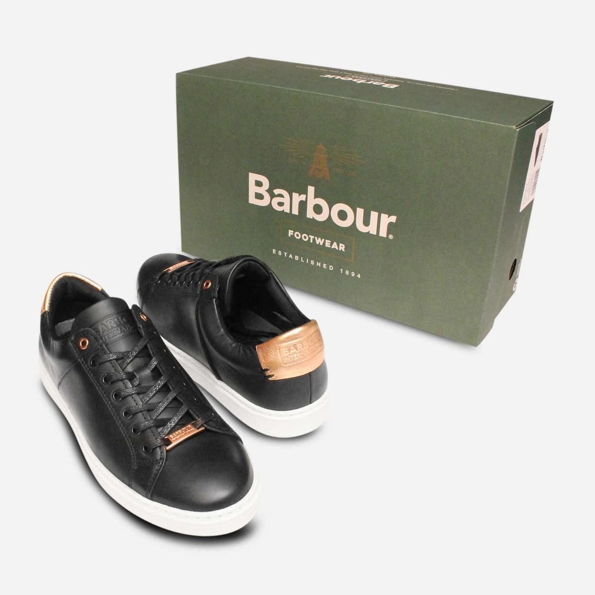 Barbour International Herrera Black Rose Gold Shoes White Sole