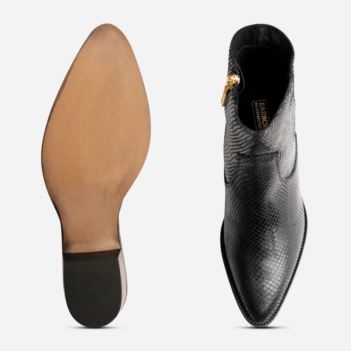 Barbour Premium Black Snake Gold Zip Boot with Heel