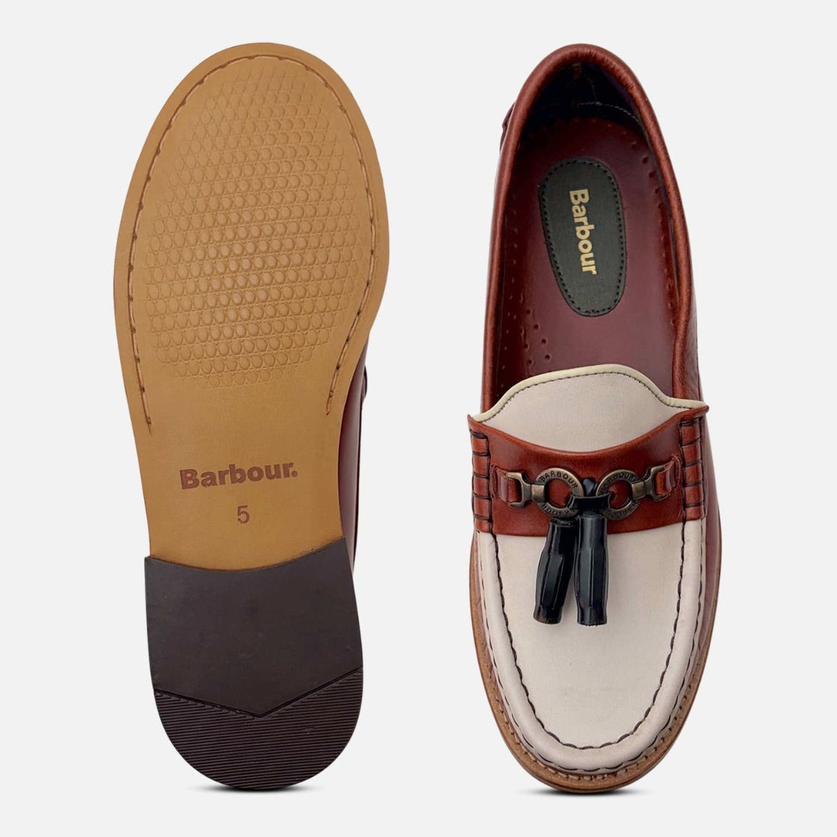 Barbour Two Tone Brown & Off White Ladies Tassel Loafers