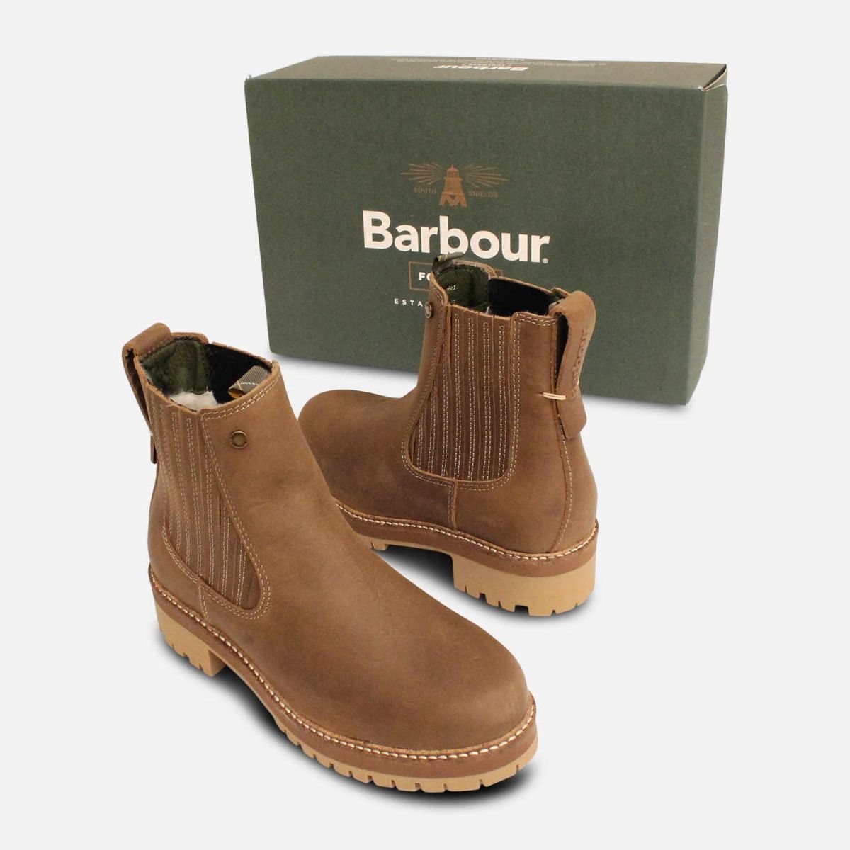 Barbour Designer Warm Lined Chelsea Boots in Waxy Tan