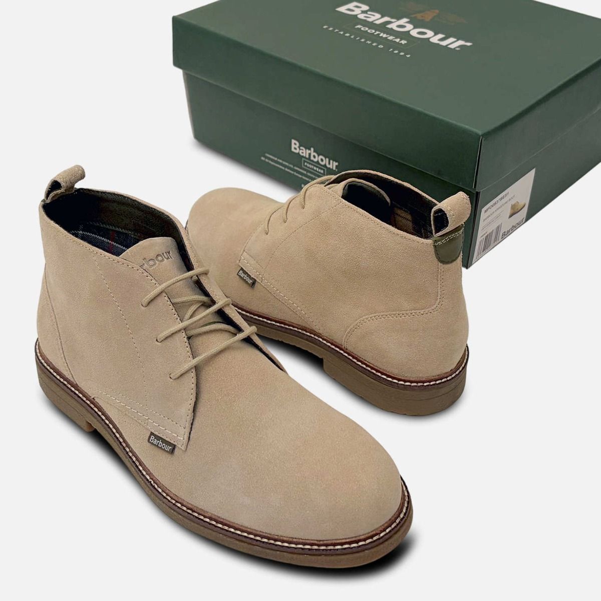Barbour Designer Chukka Boots in Beige Desert Suede