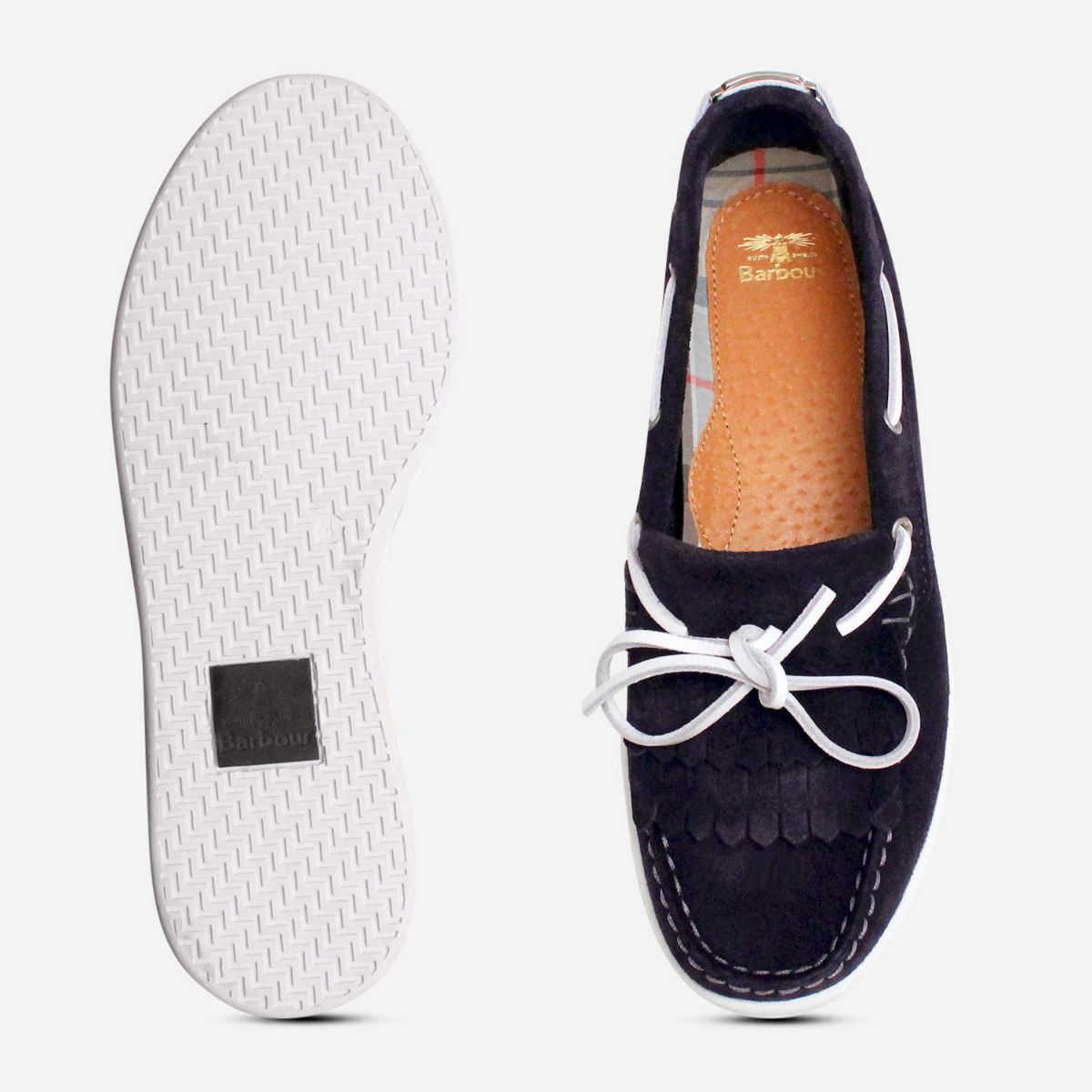 Barbour Klara Navy Blue Suede Double Fringe Loafers