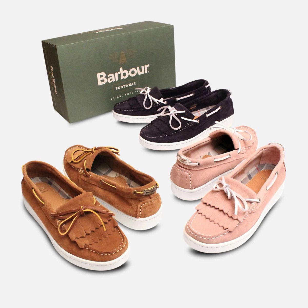 Barbour Pink Suede Deck Shoes with Klara White Sole