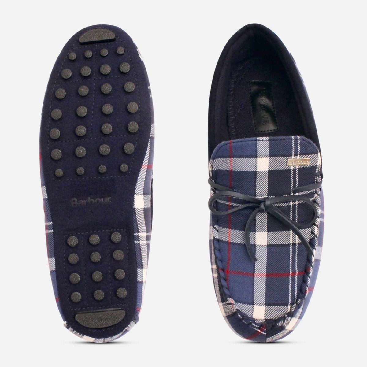 Barbour Mens Blue Tartan Luxury Moccasin Slippers